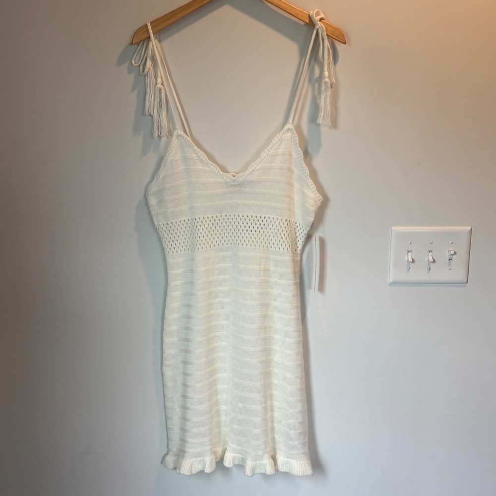 Almost Famous Women's Knit Mini Dress Sleeveless Tassel Strap White Size‎ Large